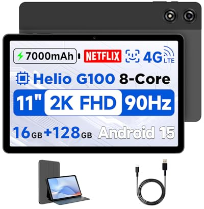 BNCF 11 Zoll Android 15 Tablet, Helio G100 Octa-Core 16GB+128GB (1TB TF) Bpad 11 FHD 1920×1200 IPS 90Hz mit Widevine L1, 7000mAh PD 18W 5MP+8MP Kamera, 4G LTE+2,4G/5G WiFi+BT5,0+GPS mit Schutzhülle