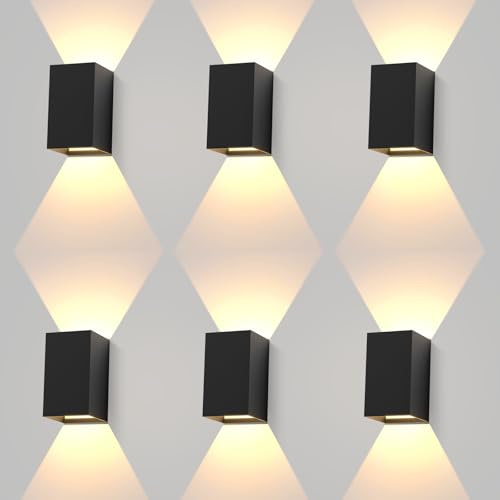 Homefire LED Wandleuchte Innen Wandlampe - 6ER Außenwandleuchten Schwarz Wandbeleuchtung Aussen Aussenlampe 5W Außenlampe Up Down Wandstrahler IP65 Außenleuchte 3000K Warmweiß für Hauswand Garten