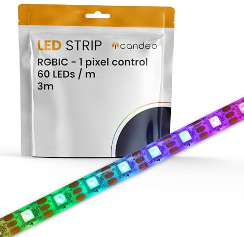 Candeo RGBIC Addressable LED Strip 5V 3M - Individual Pixel Control 180 LEDs | 60 LEDs/M Gel Protected | Gaming PC Desk Monitor Lighting | Requires Addressable Controller (Not Included)