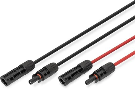 DIGITUS Solarkabel Verlängerungsset – 2 Kabel – 3 m – 4 mm² Leiterquerschnitt – MC4-Stecker – IP65/68 – UV-beständig und wetterfest – XLPO-Mantel – für PV-Solaranlagen – 1x Rot, 1x Schwarz