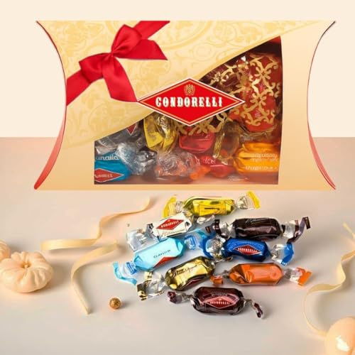 Torroncini Condorelli Assortiti,Confezione Regalo 350g, Torroncini Morbidi alle Mandorle e Pistacchi con Copertura al Cioccolato, 7 Gusti