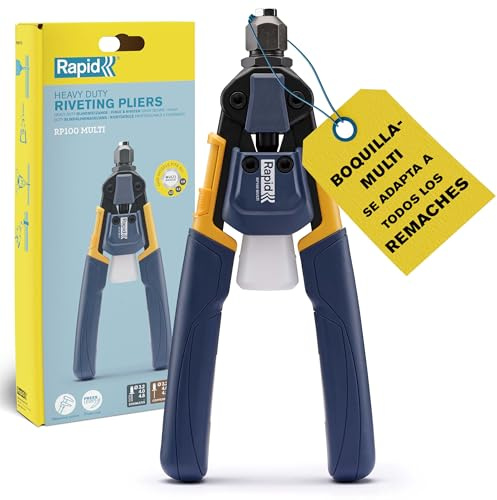 Rapid RP100 Multi Nietzange krafstparend und für Blindnieten 3,2–4,8 mm | Aluminium- & Edelstahlnieten (3,2-4,8 mm); Universalmundstück; kraftsparende Mechanik; Messschieber