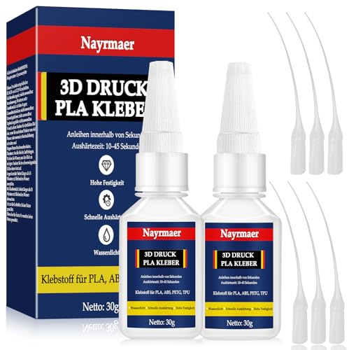 60g 3D Druck Kleber für PLA, ABS, PETG und TPU, transparenter Kleber mit Verdunstungsschutz-Kappe