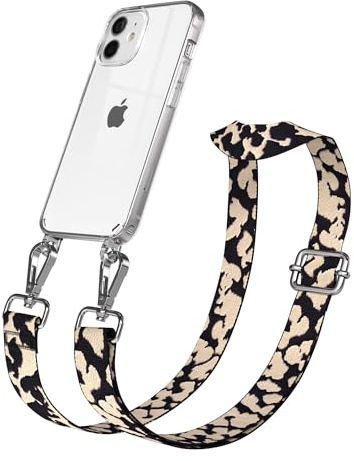 EAZY CASE Handykette - Verstellbares Taschenband kompatibel mit iPhone 12 Mini, Schulterriemen, Handykordel mit Silikon Hülle, Umhängetasche, Taupe Camouflage Silber