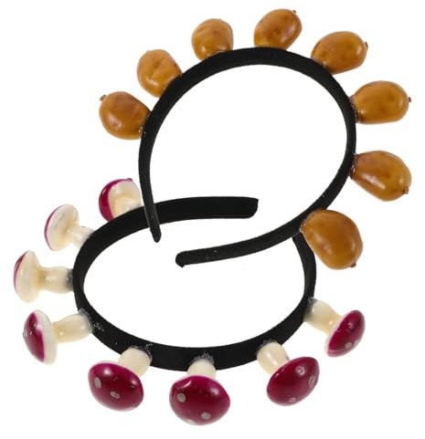 TOPBATHY 2 Stück Pack Kartoffel und Pilz Kostüm Haarbänder aus Kunststoff Verstellbare Gemüse Cosplay Kopfbedeckungen für Damen und Leichtes Make Up Haarband für Silvester und