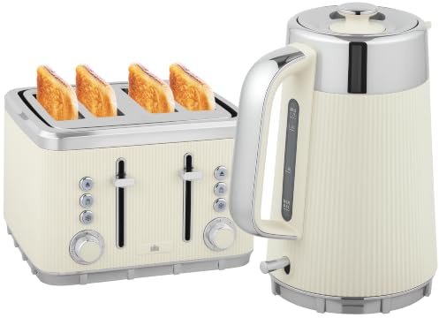 HOMCOM Wasserkocher Toaster Set 1,7L 2200W Schnell Wasserkocher Toaster | Edelstahl-Innenraum,Entkalkungsfilter,Kühl-Gefühl-Gehäuse,Thermostat 4 Scheiben Toaster,7 Bräunungsstufen,Krümelfach