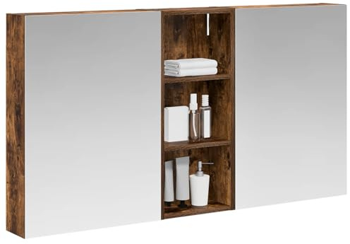 vidaXL Badezimmerschrank-Set 3 pcs 130 x 14,5 x 70 cm Holzwerkstoff, Badezimmer-Schrank, rechteckiger LED-Spiegel, moderner Wand-Organizer, praktischer Platzsparer