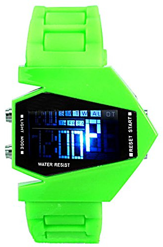 TAPORT® Sportuhr LED Stealth Flugzeug Pilot mit grünem Silikonband