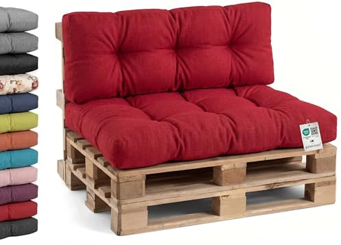 Gutekissen® Palettenkissen, Gartensofakissen, Gesteppte Kissen gefüllt mit granuliertem Poulirette-Schaum, viele Farben und Größen PPI (Rückenlehne 120x40, gesteppt Rot)