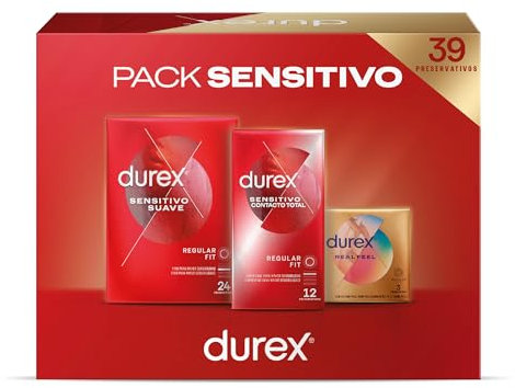 Durex Pack Preservativos Sensitivo Suave + Sensitivo Contacto Total + Real Feel Sin Latex, Pack Ahorro 39 condones