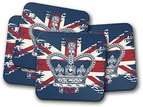 4 Set - British Crown Coaster - Union Jack Flag Royal Queen King UK #14860