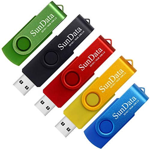 SunData Clé USB 16 Go Lot de 5 USB 2.0 Flash Drive Mémoire Stick Rotation Stockage Données avec Lumière LED (5 Couleurs: Noir Bleu Vert Rouge Or)