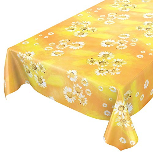 ANRO Wachstuchtischdecke Wachstuch Wachstischdecke Tischdecke Kamille Gelb Blumen Sonne 350x140cm abwaschbar wasserabweisend Gartentischdecke Meterware pflegeleicht Lotuseffekt