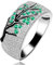 Uloveido Damen Weißgold plattiert Runde Brilliant Cut breites Hochzeitsband, Black Branch Green Leaf Verlobungsring Y524 (Größe 62 (19.7))