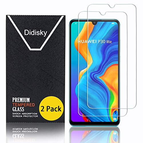 Didisky Protecteur Verre Trempé pour Huawei P30 Lite, Film Protection écran [Lot de 2] résistance aux Rayures, dureté 9H, Pas de Bulles, Haute définition, Facile à Utiliser
