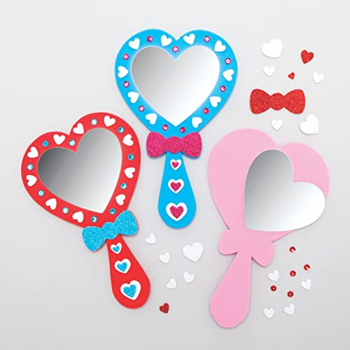 Baker Ross AX740 Herz Spiegel Bastelset - 4 Stück, Handspeigel Kreativset zum Basteln und Dekorieren für Kinder