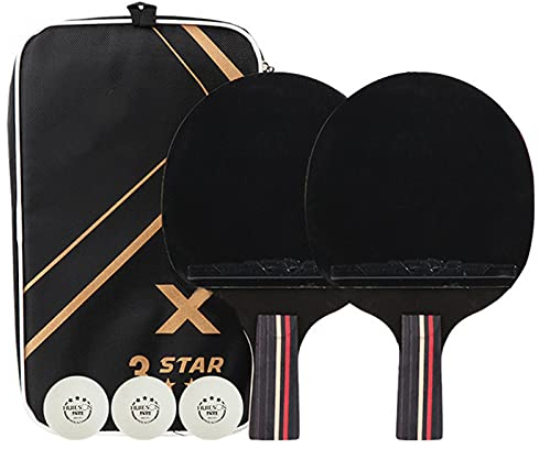 DZQUY PingPong-Schlägertisch Tennisschläger Licht und Flexibler Gummi Carbon Short Long-Griff Dies ist EIN Tisch-Tennis-Bat für Anfänger,Rot,2 Short Handle