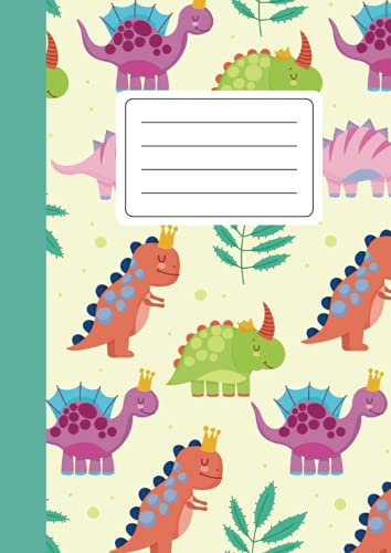 Quaderno senza righe per bambini: Schetchbook con fogli bianchi per disegnare, scrivere, prendere appunti e dipingere | 110 pagine | Formato A4 | Dinosauri con corona