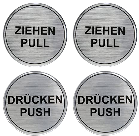 BIKE-label Alu Optik 3D Aufkleber Hinweisschilder 2 x Ziehen Pull 2 x Drücken Push 60 mm 900198VE, alu gebürstet