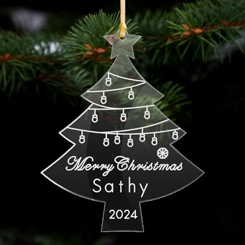 Christmas Bauble Personalised Xmas Tree Decorations Customised Acrylic Christmas Tree Decoration Santa Gift for Family Xmas Ornament (Tree)