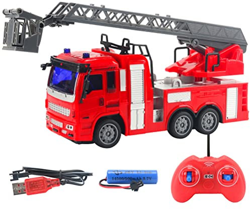 Dan&Dre Camion de pompiers télécommandé sans fil - Modèle de camion de pompiers - Jouets avec lumières LED - Modèle de voitures d'ingénierie - pour enfants