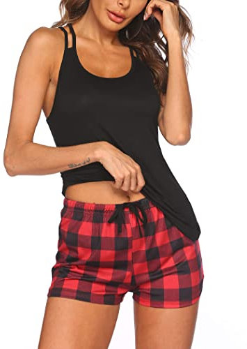 Ekouaer Pyjama Femme Été Coton Court Ensembles de Pyjama Décolleté en U Confortable Loungewear