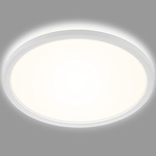 BRILONER - LED Deckenlampe Bad mit indirektem Licht, flach, neutralweiße Lichtfarbe, Deckenleuchte, LED Panel, Badlampe, Badezimmerlampe, Küchenlampe, Feuchtraumleuchte, 42x3,5 cm, Weiß