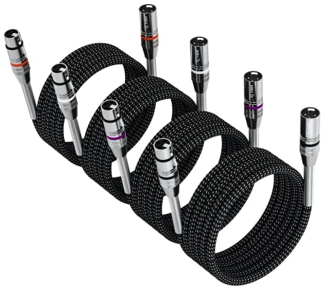 FIBBR XLR Cable 1m-4 Pack, Microphone Cable Nylon Braided XLR Male to Female Heavy Duty Balanced Microphone Cord Compatible with Preamps/Speaker Systems and More