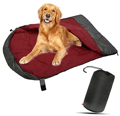 Hundeschlafsack, tragbares Reise-Hundebett, ultraweich, wasserdicht, mit Aufbewahrungstasche, warm, verstaubar, Hundebett für Camping, Wandern, Rucksackreisen (weinrot)