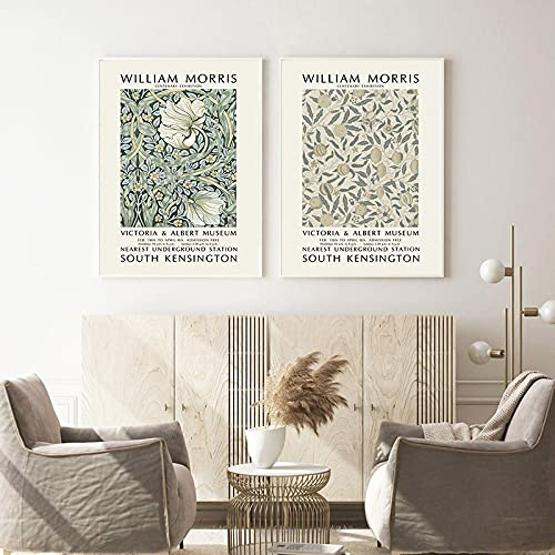 Abstraktes Retro-William Morris-Kunst-Leinwandgemälde, Museumskunstwerk, Wanddruck, Poster, moderne Bilder für Wohnzimmerdekoration, 40 x 50 cm x 2 Stück, rahmenlos