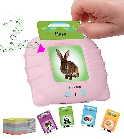 Hipoten sprechende Lernkarteikarten, Lernspielzeug für Kleinkinder für 1 bis 6 Jahre, Vorschul-Lernspielzeug für Kinder zum Zuhören und Lernen von 224 Wörtern (Deutsch Rosa)