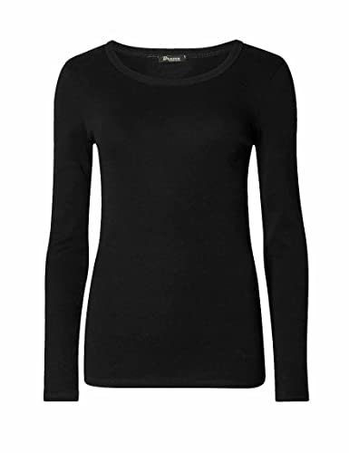 Top Linen (NW) Ltd Women Long Sleeve T Shirts - Plain Stretch Round Scoop Neck T Shirt - Lightweight Womens T Shirts for Casual Wearing -Made in The UK (Black, S/M)