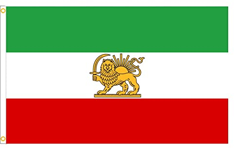 Iran Flagge Löwe 90x150cm | Alte iranische Löwensonnenkrone Löwe mit iranischer Flagge | Lebendige Farbe lichtbeständig doppelt genähte Revolutionsflaggen mit Messingösen für Garten Außenbereich