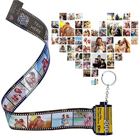 uniqicon Personalised Film Roll Photo Keychain Heart, Unique Personalized Memory Camera Picture, F4 Customised Gifts For Birthday Dad Friend Boyfriend Mom Men Lover Kid Anniversary Day Gift
