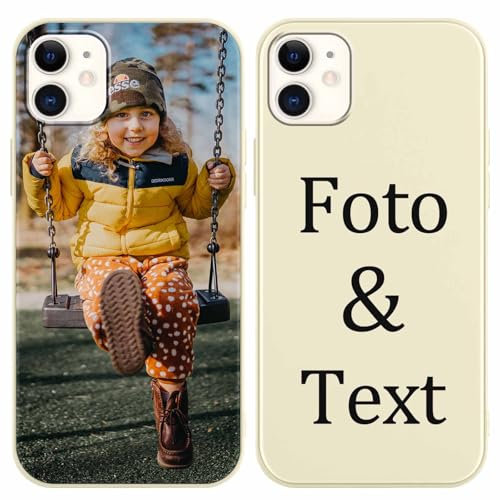 Yoedge Personalisierte Handyhülle für Apple iPhone 11 Hülle Personalisiert 6,1'', Off-weiß Hülle mit Eigenem Foto Bedrucken Bild Text Individuelle Schutzhülle Selbst Gestalten für iPhone11, Beige