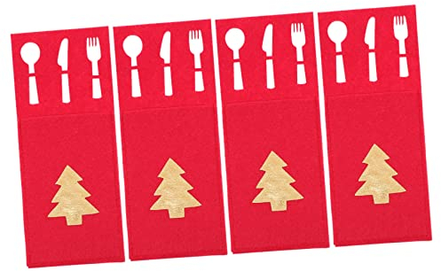 ABOOFAN 4 Stück Rechteckige Bestecktasche Bestecktaschen Aus Stoff Sterne Besteckhalter Gabeln Tasche Besteckhalter Für Weihnachtsessen Rote Gabeltasche Stoffbesteckhalter Ärmel Herz
