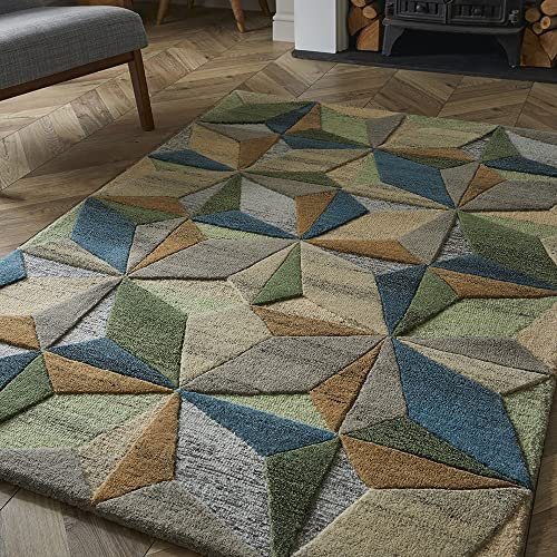 Lord of Rugs Lilianna Mayfair Wollteppich für Wohnzimmer, Schlafzimmer, Nachttisch, weich, 3D-geprägt, geometrisch, handgetuftet, weich, mehrfarbig, 160 x 230 cm