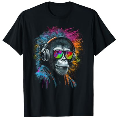 AFFE Monkey DJ mit Kopfhörer und Sonnenbrille Disco T-Shirt