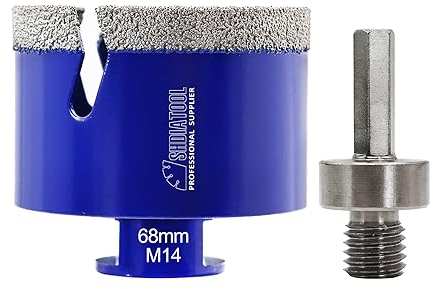 Diamond Tile Drill Bit Diamond Hole Saw Drill Bit - M14 for Tile Porcelain Ceramic Marble Granite Drill Holes, for Angle Grinders, 68mm and a Hex Shank Adapter