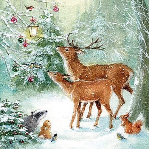20 ct 13x13 Snowfun Weihnachtsservietten Decoupage Weihnachten Papierservietten Einweg Weihnachtsservietten Papier Winter Servietten Dekorative Weihnachtsservietten für Kinder Hirsch Servietten