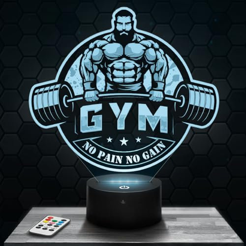 Nachttischlampe Logo Gym No Pain No Gain Gym, Geschenkidee Dekoration Fitness Bodybuilding Schreibtischlampe Wohnzimmer Idee Weihnachten für Logo Gym No Pain No Gain Bodybuilding-Fans. TOP