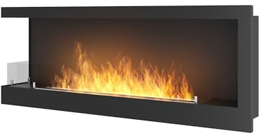 OutInFire Bioethanol-Kamin zum Einbau, links, schwarz, aus Stahl mit Glas, 120 x 45 cm