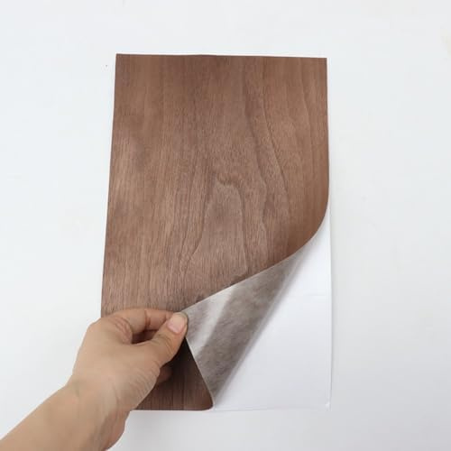 Aibote Abziehen und Aufkleben Natürliches Schwarz Walnussholzfurnier Möbel-Restaurierungsblatt Selbstklebender Holzaufkleber DIY-Material für Tisch Küche Handwerk(Flachschnitt,14.8x21CM)