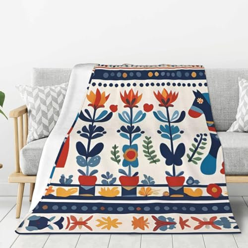 YYHWHJDE Schwedisches Dala-Pferd, dicke Flanelldecke, 152,4 x 127 cm: leicht, warm und langlebig, super weich