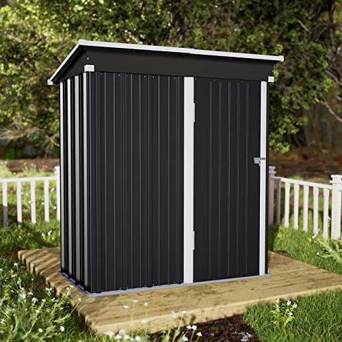 Amopatio Casetta da Giardino Metallo, Casetta Attrezzi Giardino Capanno da Giardino con Porta, 162 x 92 x 182 cm, Impermeabile Armadio per Esterno Porta attrezzi da giardino Lamiera zincata, Nero