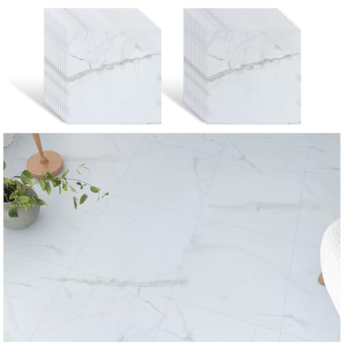 VEELIKE PVC Bodenbelag Marmor Vinyl Fliesen Nebliges Grau PVC Fliesen Selbstklebende Vinylboden Fliesenoptik Fliesenaufkleber Marmoroptik Weis Grau Bodenfliesen Schlafzimmer 1.5mm 30cm×30cm 24 Stück