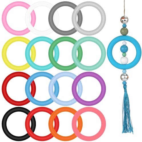 16St Silikon Perlen O-Ringe, 65mm Silikon Perlenring Runde Silikonschlaufe mit 2 Löchern Brennrahmen Silikon Anhänger für Schmuckherstellung DIY Handwerk Halsketten Schlüsselanhänger