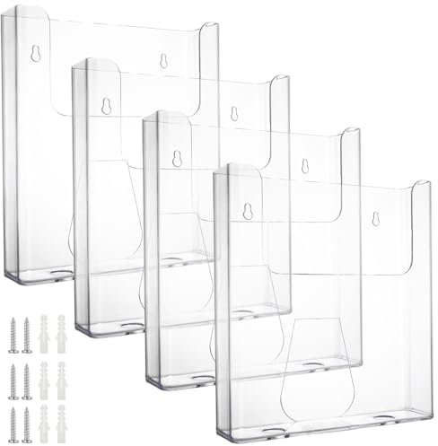 GBACHOOSE 4 Pcs A4 Leaflet Holder Wall, Wall Mounted Document Holder with Screws, Clear Portrait Literature Stands for Files, Leaflet, Brochure, Menu,Magazine