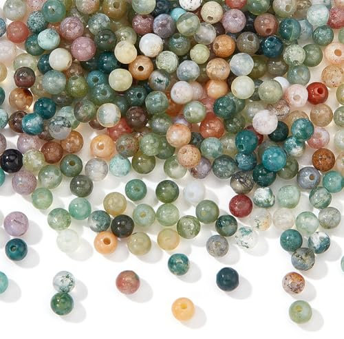 NBEADS Über 480 Stück Indischer Achat Perlen, 2mm Multicolor natürliche Achat Perlen Runde Rhodonit-Edelstein-Perlen Abstandshalter Lose Steinperlen für Armband-Schmuckherstellung, Loch: 0.8mm
