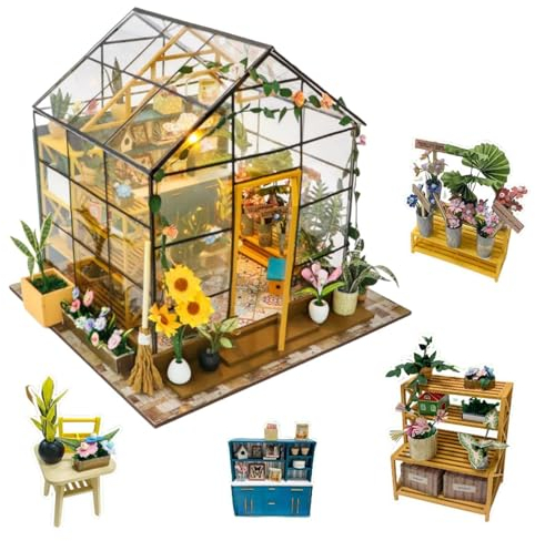 Kit fai da te per casa delle bambole da giardino fiorito, kit trasparente per adulti, serra da montare, decorazione creativa (casa dei fiori del sole)